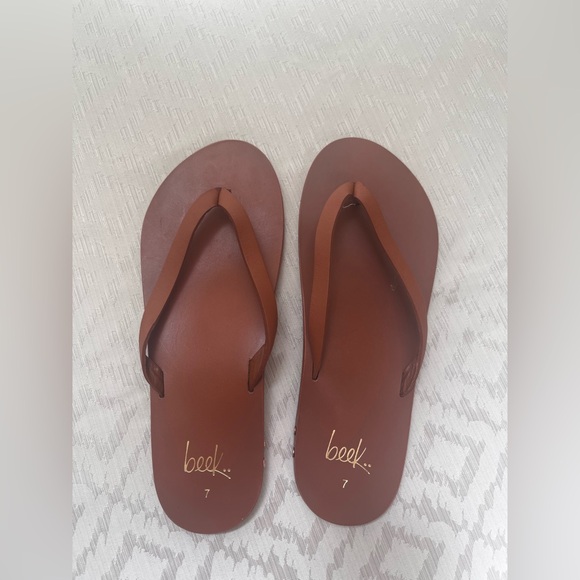 Beek Women Seabird Leather Flip Flops in Tan Size 7 - Picture 2 of 5